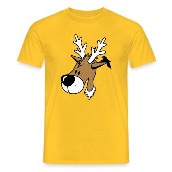 lustiges Comic Rentier mit Vogel auf dem Ohr - Männer T-Shirt - Gelb - Vorne - AI Model Male 178 dark (178cm)