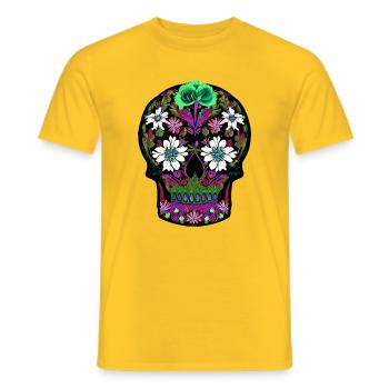 Floral Sugar Skull | Mexican Day of the Dead - Men's T-Shirt - yellow - Front - AI Model Male 178 dark (178cm)