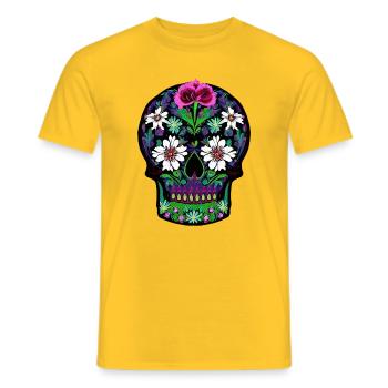 Floral Sugar Skull | Mexican Day of the Dead  - Men's T-Shirt - yellow - Front - AI Model Male 178 dark (178cm)
