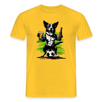 Dog with football and beer football fan - Men's T-Shirt - yellow - Front - AI Model Male 178 dark (178cm)
