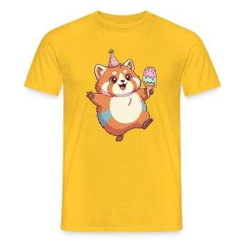 Kätzchen mit Eistüte und Partyhut - Männer T-Shirt - Gelb - Vorne - AI Model Male 178 dark (178cm)