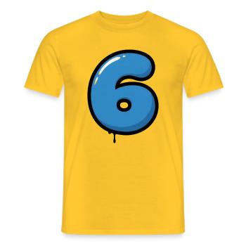 Dessin animé de ballon bleu numéro 6 - T-shirt homme - jaune - Devant - AI Model Male 178 dark (178cm)