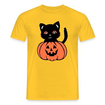Halloween Chat Noir Citrouille Automne Effrayant Effrayant - T-shirt homme - jaune - Devant - AI Model Male 178 dark (178cm)