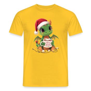 Warmer Weihnachtsdrache - Männer T-Shirt - Gelb - Vorne - AI Model Male 178 dark (178cm)