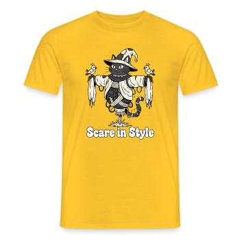 Effrayance dans le style : Chat d’Halloween - T-shirt homme - jaune - Devant - AI Model Male 178 dark (178cm)