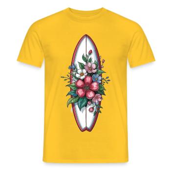T-shirt planche de surf fleurie – Style plage - T-shirt homme - jaune - Devant - AI Model Male 178 dark (178cm)