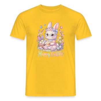 Pastel Bunny Easter Magic « Joyeuses Pâques » - T-shirt homme - jaune - Devant - AI Model Male 178 dark (178cm)