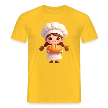 Bäcker Mädchen mit Brot – Niedlicher Comic - Männer T-Shirt - Gelb - Vorne - AI Model Male 178 dark (178cm)