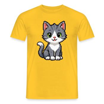 Pixel Kitten Gray Cat - Men's T-Shirt - yellow - Front - AI Model Male 178 dark (178cm)