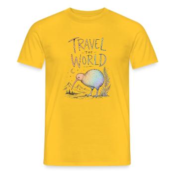 Travel around the world with a colorful bird - Men's T-Shirt - yellow - Front - AI Model Male 178 dark (178cm)