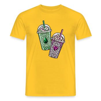 Gemstone Iced Coffee – Pink & Green Crystal Drinks - Männer T-Shirt - Gelb - Vorne - AI Model Male 178 dark (178cm)