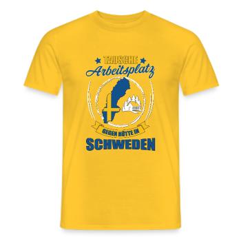Tausche Arbeitsplatz gegen Hütte in Schweden - Männer T-Shirt - Gelb - Vorne - AI Model Male 178 dark (178cm)