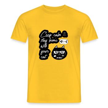Ceep calm stay home with your cat - Men's T-Shirt - yellow - Front - AI Model Male 178 dark (178cm)