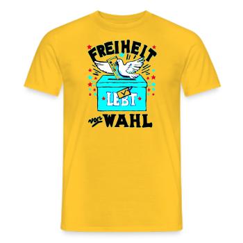 Freedom lives from choice - Men's T-Shirt - yellow - Front - AI Model Male 178 dark (178cm)