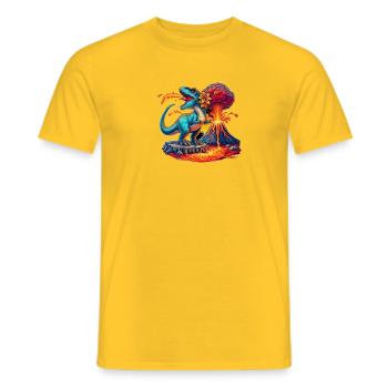 Dino Volcano Eruption with Flower - Men's T-Shirt - yellow - Front - AI Model Male 178 dark (178cm)