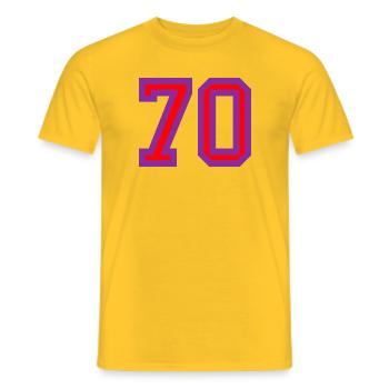 70. 70 YEARS. 70th ANNIVERSARY. 70 YEARS ANNIVERSARY. - Men's T-Shirt - yellow - Front - AI Model Male 178 dark (178cm)