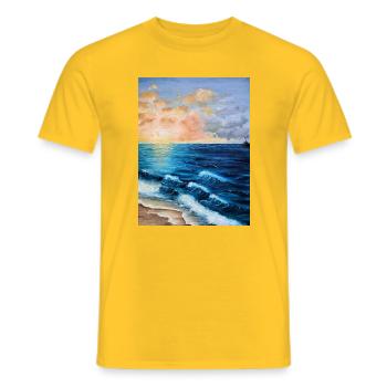 Dawn over Stormy Seas Painting - Men's T-Shirt - yellow - Front - AI Model Male 178 dark (178cm)