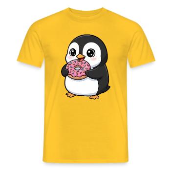Süßer Pinguin Cartoon mit Donut Nachtisch Spaß - Männer T-Shirt - Gelb - Vorne - AI Model Male 178 dark (178cm)