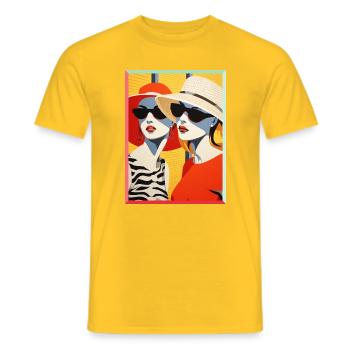 Pop Art Two Women's Beachwear with Sunglasses - Men's T-Shirt - yellow - Front - AI Model Male 178 dark (178cm)