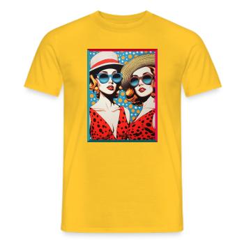 Pop Art Frauen mit Sonnenbrillen Sonnenhüte - Männer T-Shirt - Gelb - Vorne - AI Model Male 178 dark (178cm)
