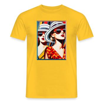 Zwei Retro Pop Art Frauen  Sonnenhut Sonnenbrillen - Männer T-Shirt - Gelb - Vorne - AI Model Male 178 dark (178cm)