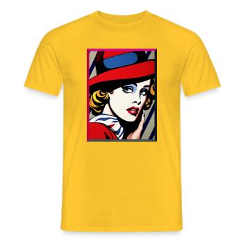 Pop Art Femme Blonde Avec Chapeau Rétro Coloré Vibrant - T-shirt homme - jaune - Devant - AI Model Male 178 dark (178cm)