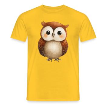Cute Owl Drawing – Adorable Child Illustration - Men's T-Shirt - yellow - Front - AI Model Male 178 dark (178cm)