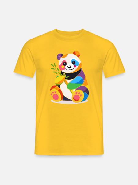 Värikäs panda bambolla – iloinen muotoilu - Miesten T-paita - keltainen