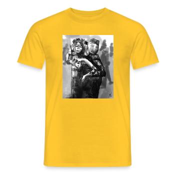 Freiheit unter Bedrohung - Männer T-Shirt - Gelb - Vorne - AI Model Male 178 dark (178cm)