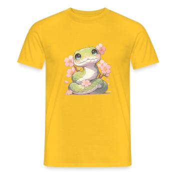 Kawaii Schlange Sakura - Jahr der Schlange Chibi - Männer T-Shirt - Gelb - Vorne - AI Model Male 178 dark (178cm)