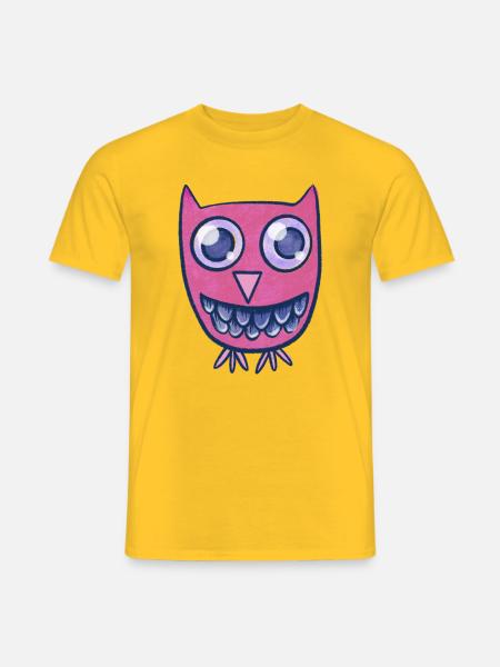Pink Owl Grin Cartoon-Monster - Männer T-Shirt - Gelb