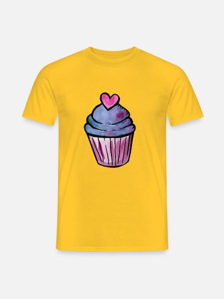 Aquarell Cupcake-Herz - Männer T-Shirt - Gelb