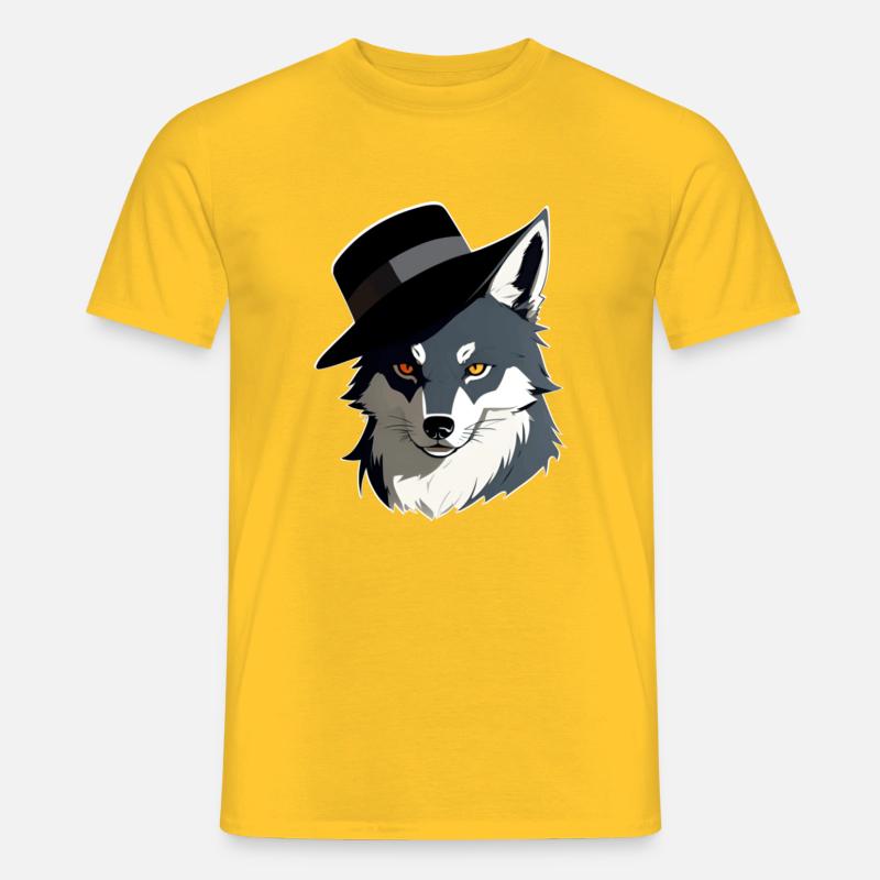 Wolf mit Hut - Männer T-Shirt - Gelb