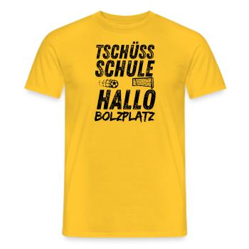 Tschüss Schule Hallo Bolzplatz Ferien Fußball - Männer T-Shirt - Gelb - Vorne - AI Model Male 178 dark (178cm)