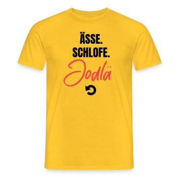 Essen, schlafen, jodeln, repeat! - Männer T-Shirt - Gelb - Vorne - AI Model Male 178 dark (178cm)