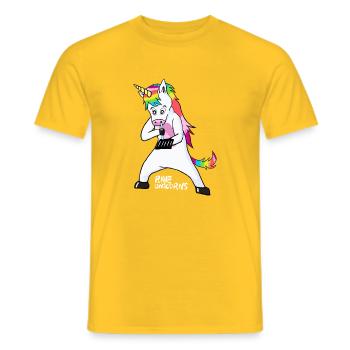 Rave Unicorns Line White Logo 18+ - Men's T-Shirt - yellow - Front - AI Model Male 178 dark (178cm)