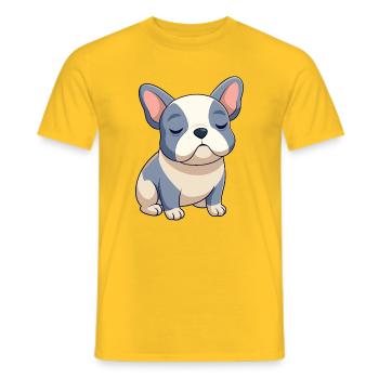 Blue and beige French bulldog sleeping - Men's T-Shirt - yellow - Front - AI Model Male 178 dark (178cm)