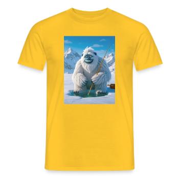 Yeti fishing on frozen glowing lake - Men's T-Shirt - yellow - Front - AI Model Male 178 dark (178cm)