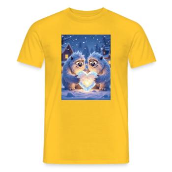 Romantic Yeti couple carving  heart together - Men's T-Shirt - yellow - Front - AI Model Male 178 dark (178cm)