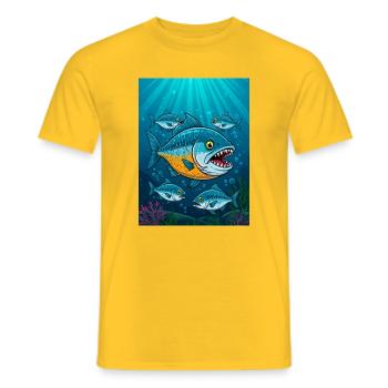 Piranha – deadly aggressive fish in rivers - Men's T-Shirt - yellow - Front - AI Model Male 178 dark (178cm)