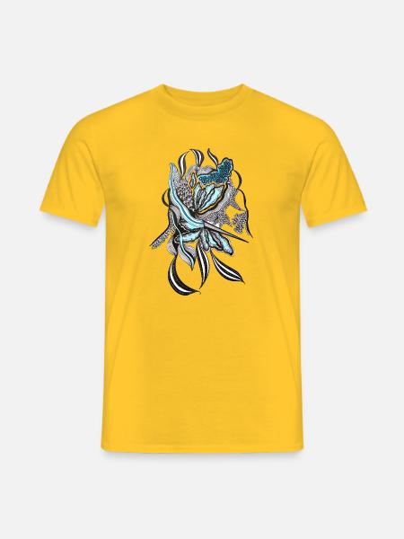 Indigo Blütenlinie Design - Männer T-Shirt - Gelb
