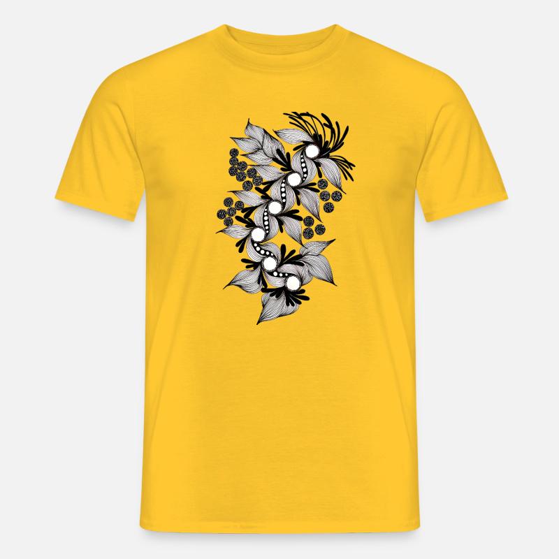 Spirale de fleurs noires et blanches - T-shirt homme - jaune