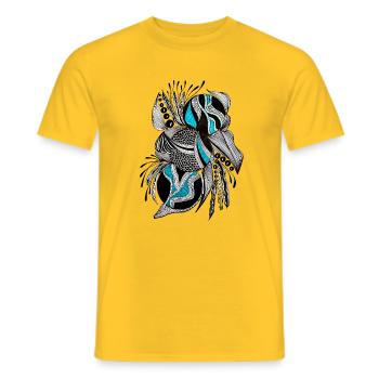 BlackTurquoise Scale Pattern - Men's T-Shirt - yellow - Front - AI Model Male 178 dark (178cm)