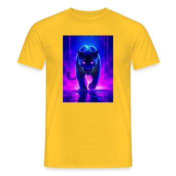 Ein Panther leuchtet in heftigem Neonpink und violetter Tanne - Männer T-Shirt - Gelb - Vorne - AI Model Male 178 dark (178cm)