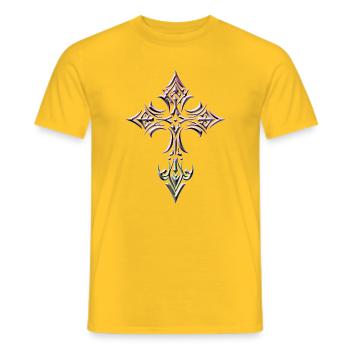 Gradient Gothic Cross - Men's T-Shirt - yellow - Front - AI Model Male 178 dark (178cm)