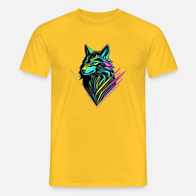 Neon Wolf – Cyber-Geist - Männer T-Shirt - Gelb