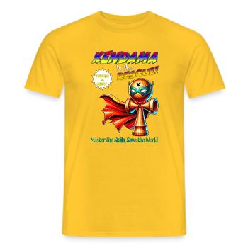 Kendama Hero: Rette die Welt - Männer T-Shirt - Gelb - Vorne - AI Model Male 178 dark (178cm)