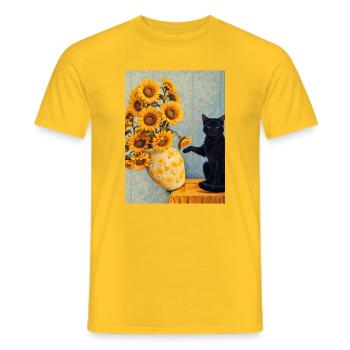 Parodie artistique des tournesols et du chat noir - T-shirt homme - jaune - Devant - AI Model Male 178 dark (178cm)
