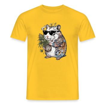 Tatouages japonais drôles de hamster au cannabis - T-shirt homme - jaune - Devant - AI Model Male 178 dark (178cm)