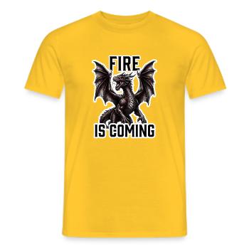 Fire is Coming - Classic Red Dragon Fantasy RPG - Men's T-Shirt - yellow - Front - AI Model Male 178 dark (178cm)